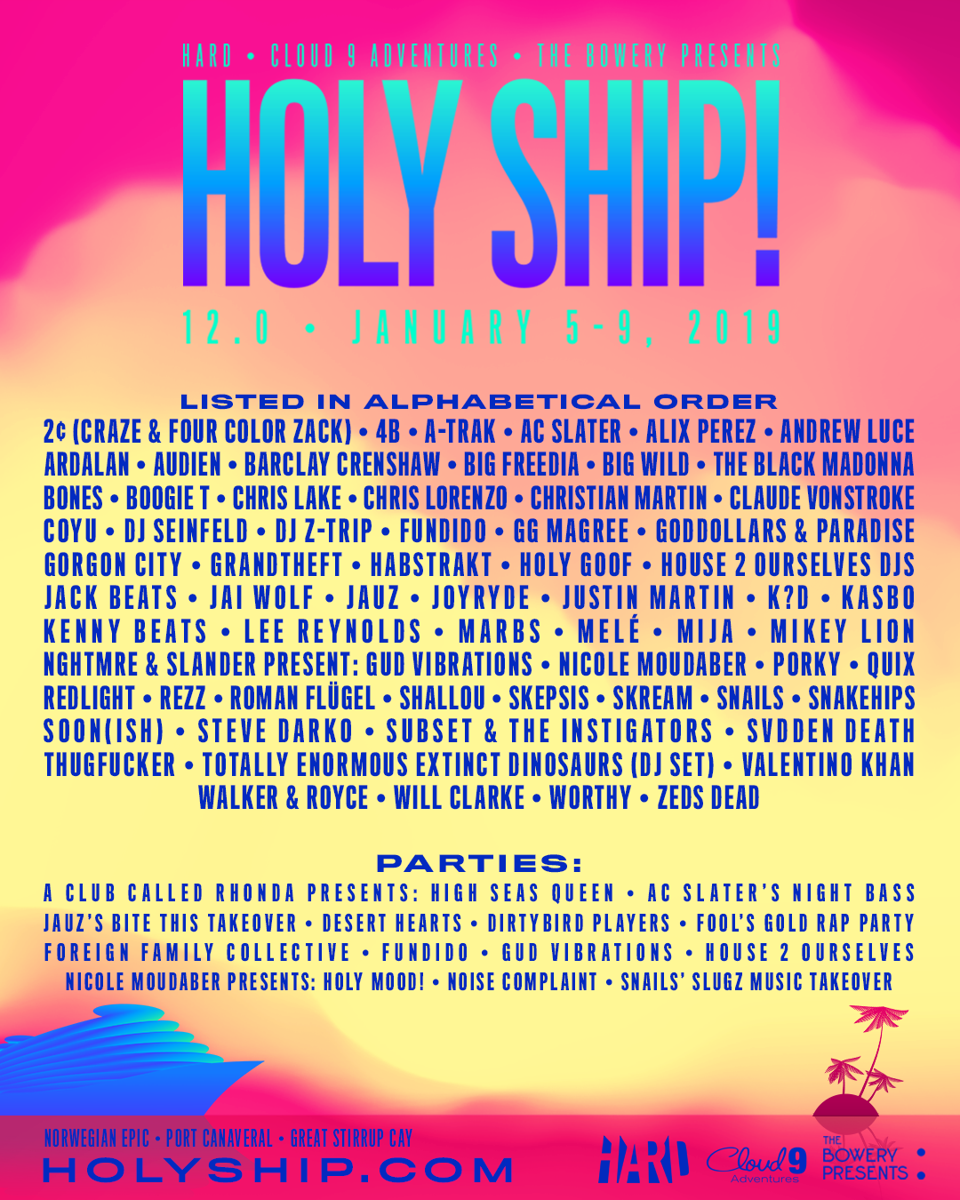 Holy Ship! Unveils StarStudded Lineup For 2019 Sailings